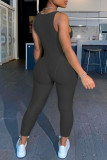 Black Casual Sportswear Solid Basic U Neck Skinny Jumpsuits