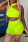 Fluorescent Green Sexy Casual Solid Hollowed Out Half A Turtleneck Sleeveless Two Pieces