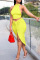 Yellow Sexy Solid Backless Fold Asymmetrical With Bow O Neck Sleeveless Two Pieces