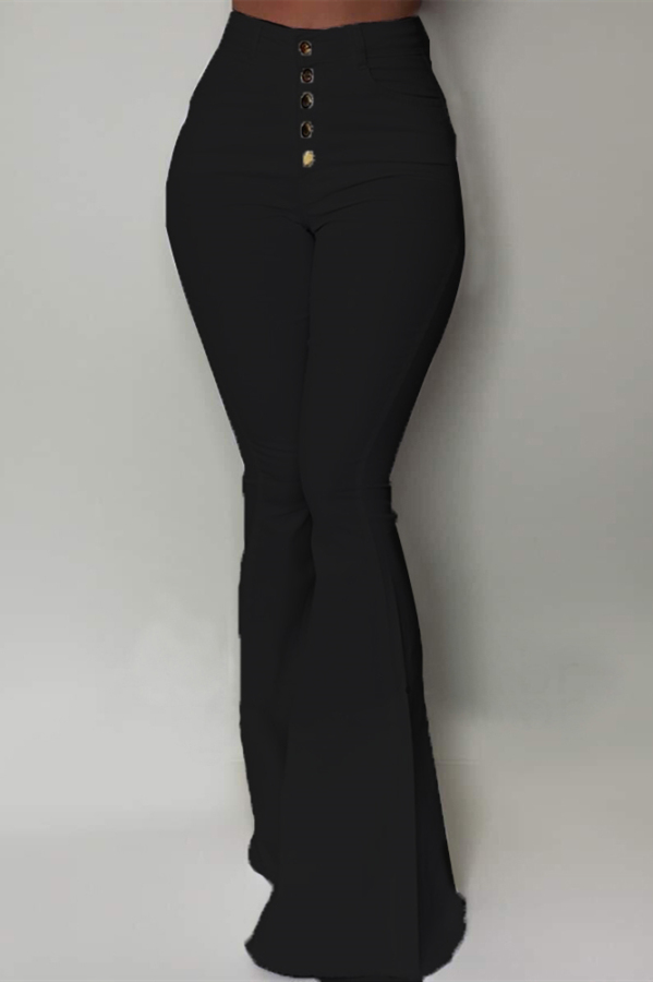 Black Sexy Solid Color High Waist Bag Hip Bell Pants