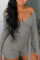 Grey Fashion Casual Solid With Belt Off the Shoulder Skinny Romper