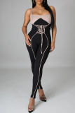 Pink Sexy Solid Draw String Spaghetti Strap Skinny Jumpsuits