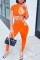 Orange Fashion Sexy Solid Hollowed Out Strap Design Half A Turtleneck Short Sleeve Two Pieces