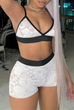 Black Sexy Living Solid See-through Backless V Neck Sleeveless Two Pieces