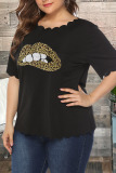 Black Fashion Casual Printed Plus Size T-shirt Top