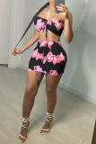 Black Sexy Print Bandage Patchwork Strapless Sleeveless Two Pieces