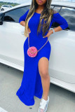 Blue Sexy Casual Solid Slit Off the Shoulder Dresses