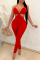 Red Fashion Sexy Solid Backless Strap Design Halter Skinny Jumpsuits