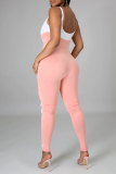 Pink Sexy Solid Draw String Spaghetti Strap Skinny Jumpsuits
