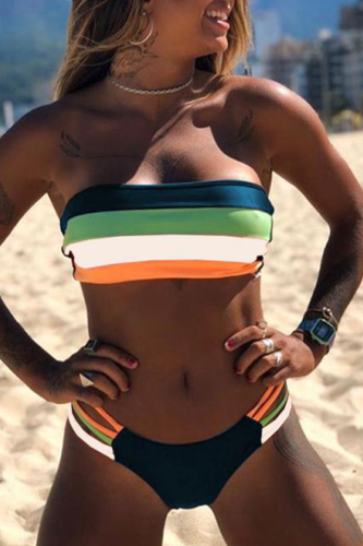 White Sexy Striped Hollowed Out Patchwork Swimwears