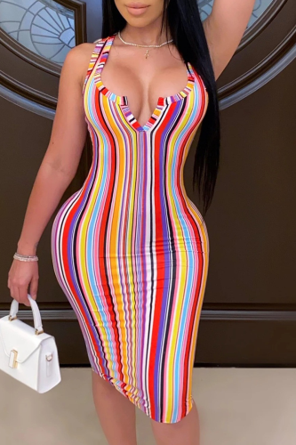 Red Sexy Print Patchwork Spaghetti Strap Pencil Skirt Dresses