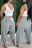 Grey Fashion Casual Solid Basic Mid Waist Harlan Trousers