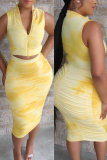 Yellow Fashion Sexy Printed Skirt Two-piece Set