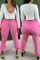 Pink Fashion Casual Solid Strap Design Regular High Waist Trousers