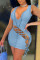Light Blue Fashion Sexy Solid Hollowed Out Strap Design V Neck Vest Dress