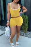 Yellow Sexy Solid Patchwork Sleeveless Two Pieces