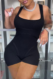 Black Sexy Casual Solid Basic U Neck Sleeveles Skinny Rompers