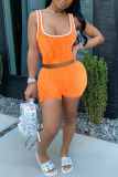 Orange Sexy Solid Patchwork Sleeveless Two Pieces
