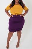 Purple Casual Solid Patchwork O Neck Pencil Skirt Plus Size Two Pieces