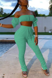 Light Green Sexy Fashion Strapless Tops Trousers Set
