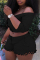 Black Fashion Casual Solid Basic Off the Shoulder Plus Size Two Pieces