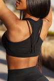 Black Casual Sportswear Solid Patchwork See-through O Neck Sleeveless Two Pieces