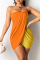 Orange Sexy Patchwork Backless Asymmetrical Strapless Sleeveless Dress