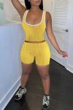 Yellow Sexy Solid Patchwork Sleeveless Two Pieces