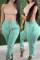 Green Fashion Casual Solid Strap Design Regular High Waist Trousers