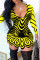 Yellow Fashion Sexy Print Basic V Neck A Line Dresses