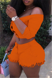 Orange Fashion Casual Solid Basic Off the Shoulder Plus Size Two Pieces