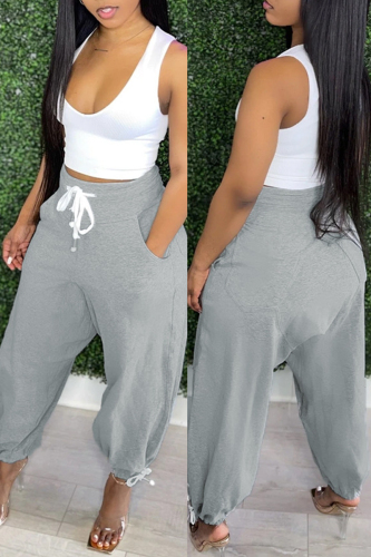 Grey Fashion Casual Solid Basic Mid Waist Harlan Trousers