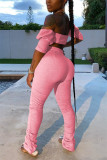 Pink Sexy Fashion Strapless Tops Trousers Set