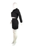 LemonYellow Casual Turndown Collar Long Sleeves Two-piece Skirt Set