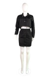 Black Casual Turndown Collar Long Sleeves Two-piece Skirt Set