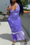 Purple Sexy Casual Print Basic U Neck Vest Dress Dresses