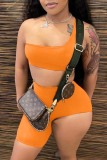 Orange Sexy Casual Asymmetrical One Shoulder Sleeveless Two Pieces