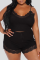 Black Sexy Solid Split Joint Spaghetti Strap Plus Size Two Pieces