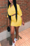 Yellow Casual Turndown Collar Long Sleeves Two-piece Skirt Set