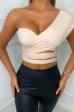 Cream White Fashion Sexy Solid Backless Strapless Tops