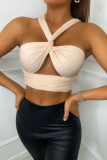 Cream White Fashion Sexy Solid Backless Strapless Tops