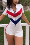 White Casual Stitching Short Sleeve Romper