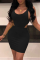 Black Sexy Solid Hollowed Out U Neck Pencil Skirt Dresses