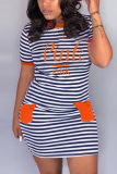 Orange Fashion Casual Printed Short Sleeve Dress