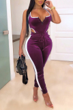 Rose Red Sexy Deep V-Neck Tight-Fitting Hip Pleuche Tracksuit