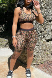 Multicolor Casual Sportswear Print Leopard Vests U Neck Sleeveless Two Pieces