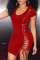 Red Sexy Solid Hollowed Out U Neck Pencil Skirt Dresses