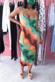 Green Fashion Sexy Printed Sling Slim Dress（Without Mask）