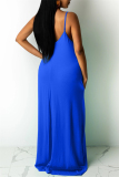 Blue Sexy Casual Solid Basic V Neck Sling Dress