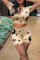 Apricot Fashion Casual Print Basic Zipper Collar Short Sleeve Two Pieces